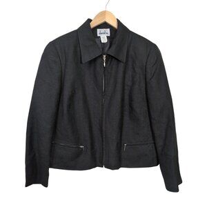 David N Linen Blend Jacket Womens 16 Black Full Zip Career Office Casual‎